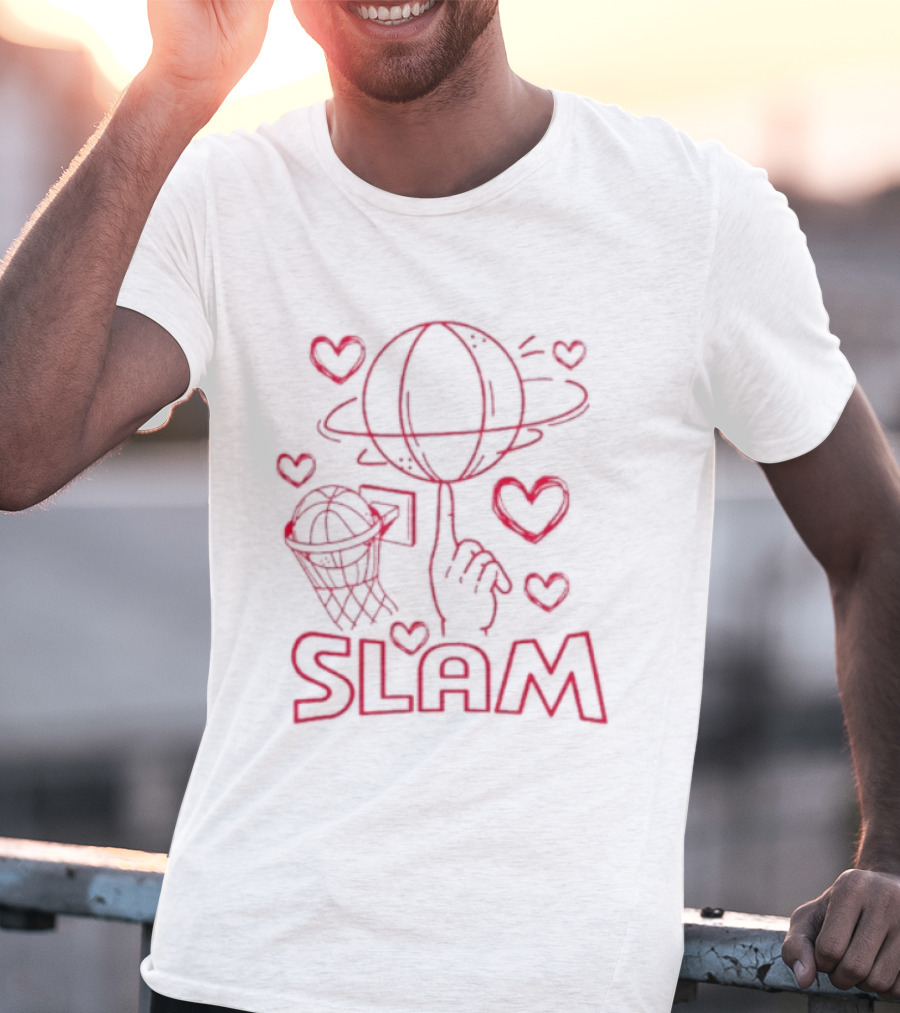 Slam Basketball Heart Hoops Hand Spinning Planet T-Shirt
