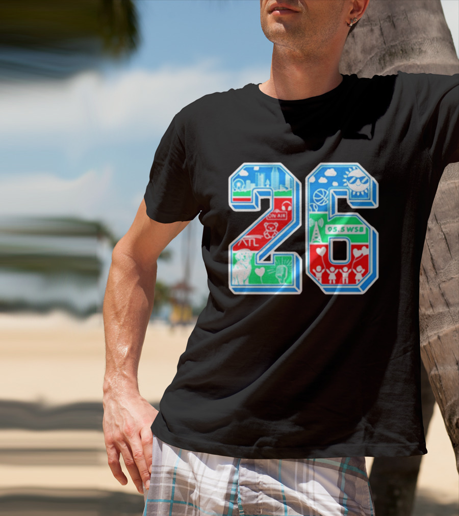 26th Annual WSB Care A Thon 95.5 WSB ATL Skyline Basketball Teddy Bear Radio Sun T-Shirt