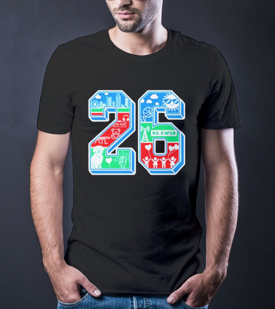 26th Annual WSB Care A Thon 95.5 WSB ATL Skyline Basketball Teddy Bear Radio Sun T-Shirt