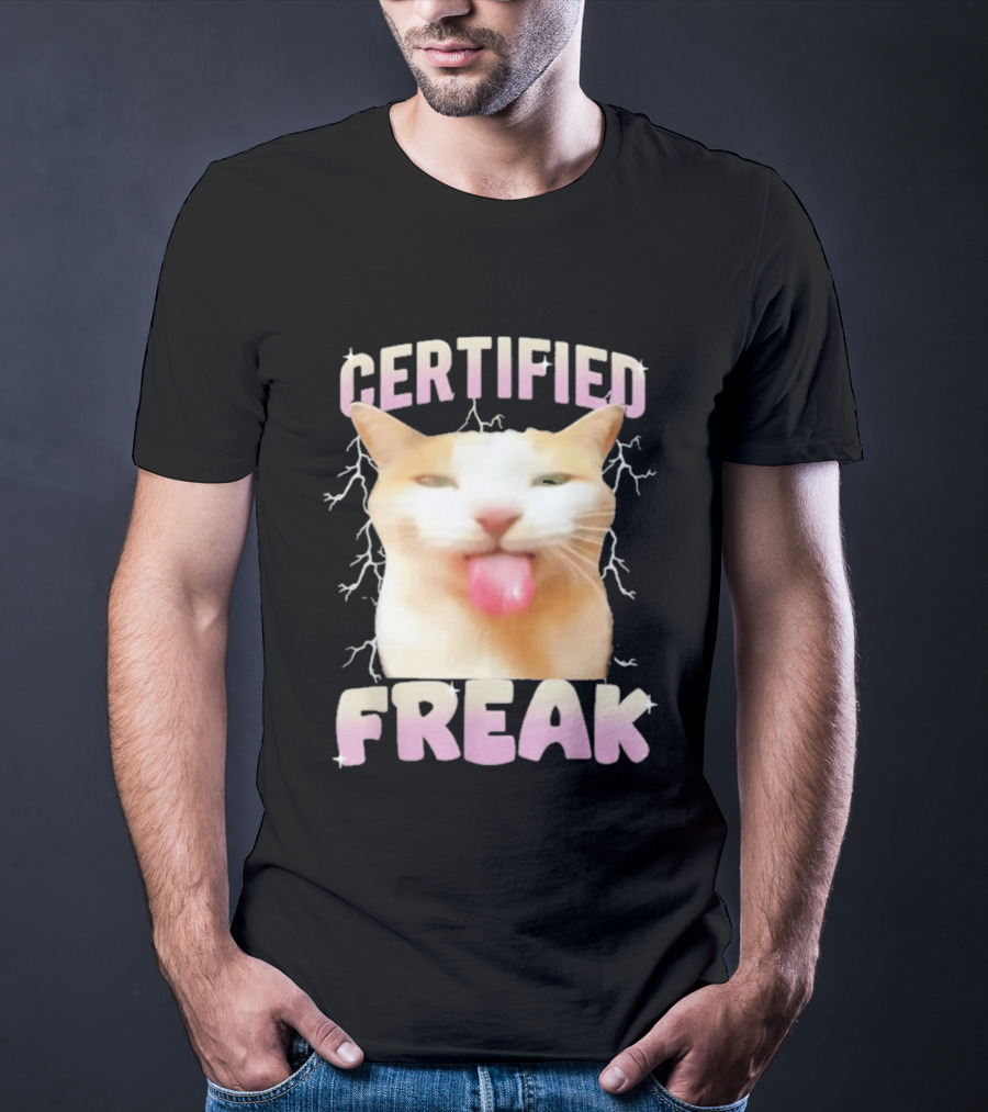 Certified Freak Cat Meme Humor Cursed Cats Eat Cement T-Shirt
