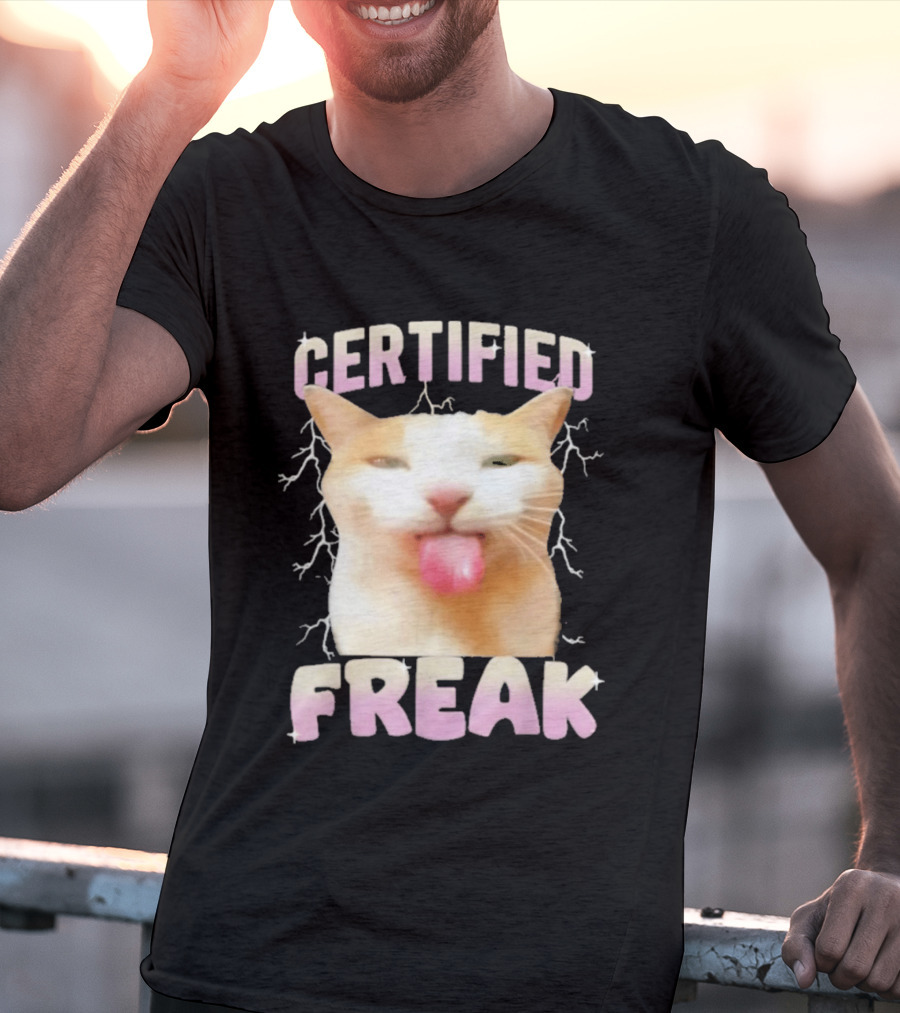 Certified Freak Cat Meme Humor Cursed Cats Eat Cement T-Shirt