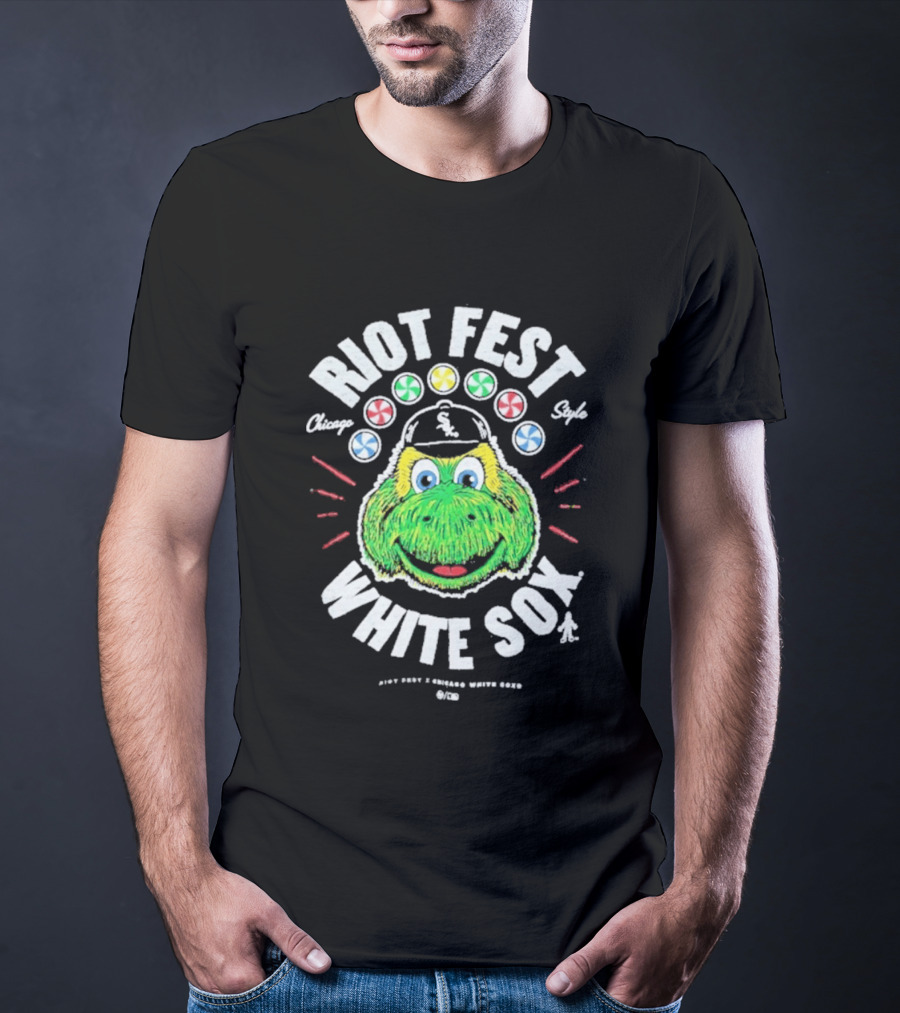 Riot Fest Chicago Style White Sox Collab With Green Mascot And Candy Circles T-Shirt