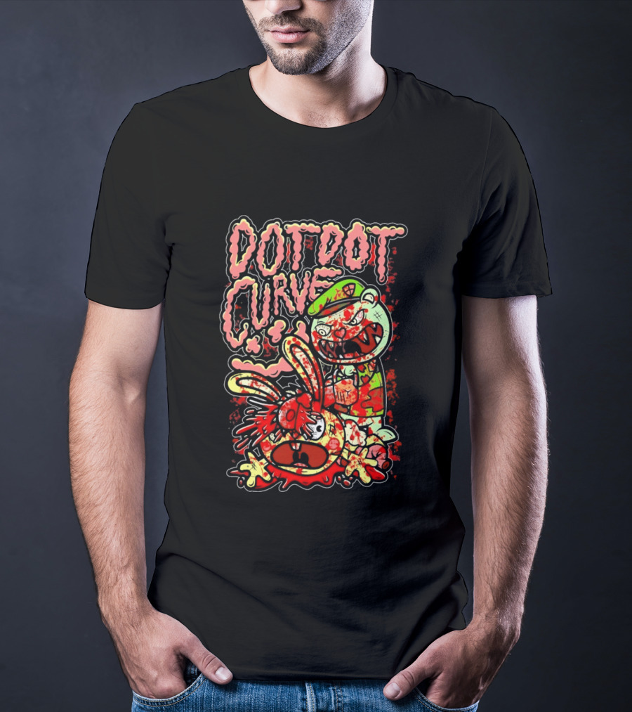 Dot Dot Curve Happy Bloodied Cartoon Friends T-Shirt