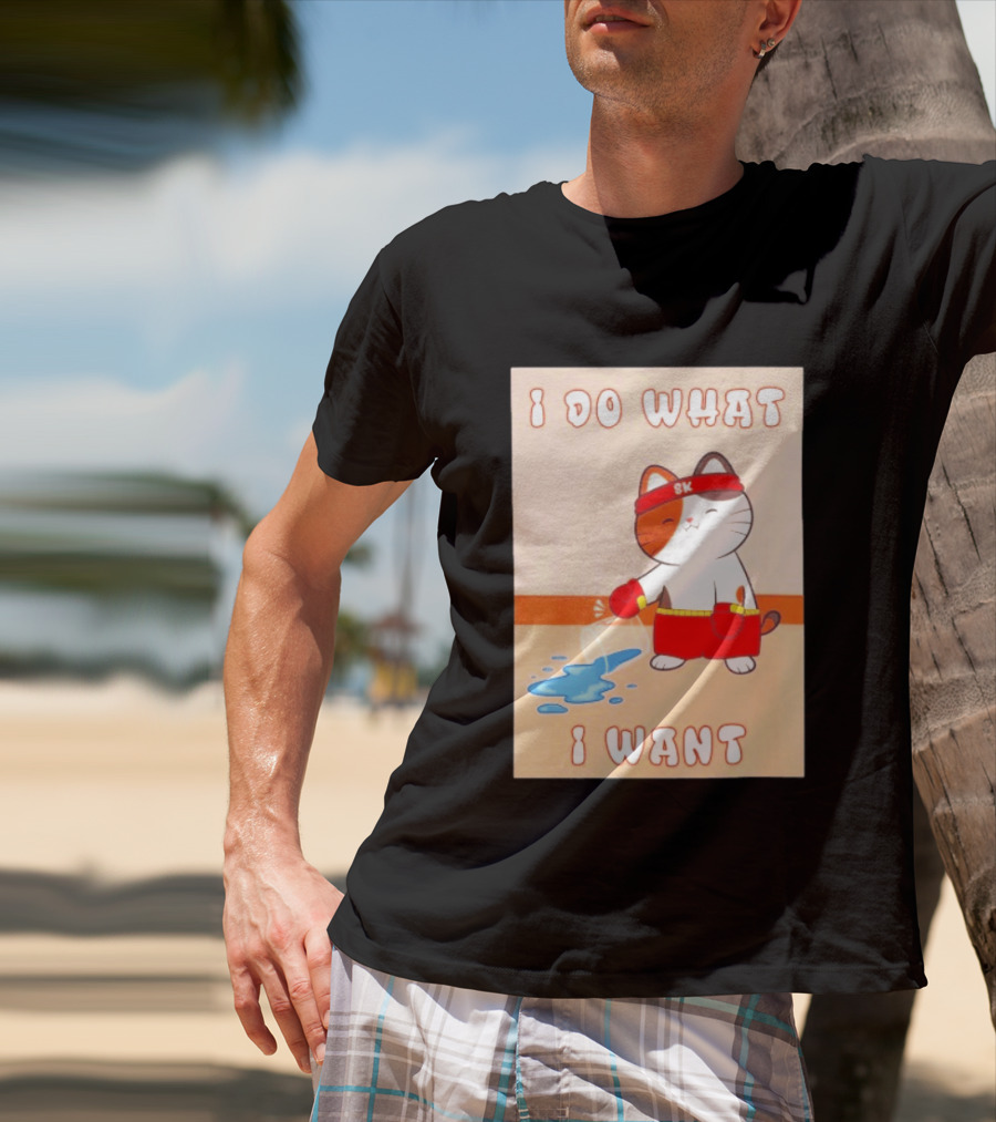 I Do What I Want Boxing Cat Spilled Water Red Gloves T-Shirt
