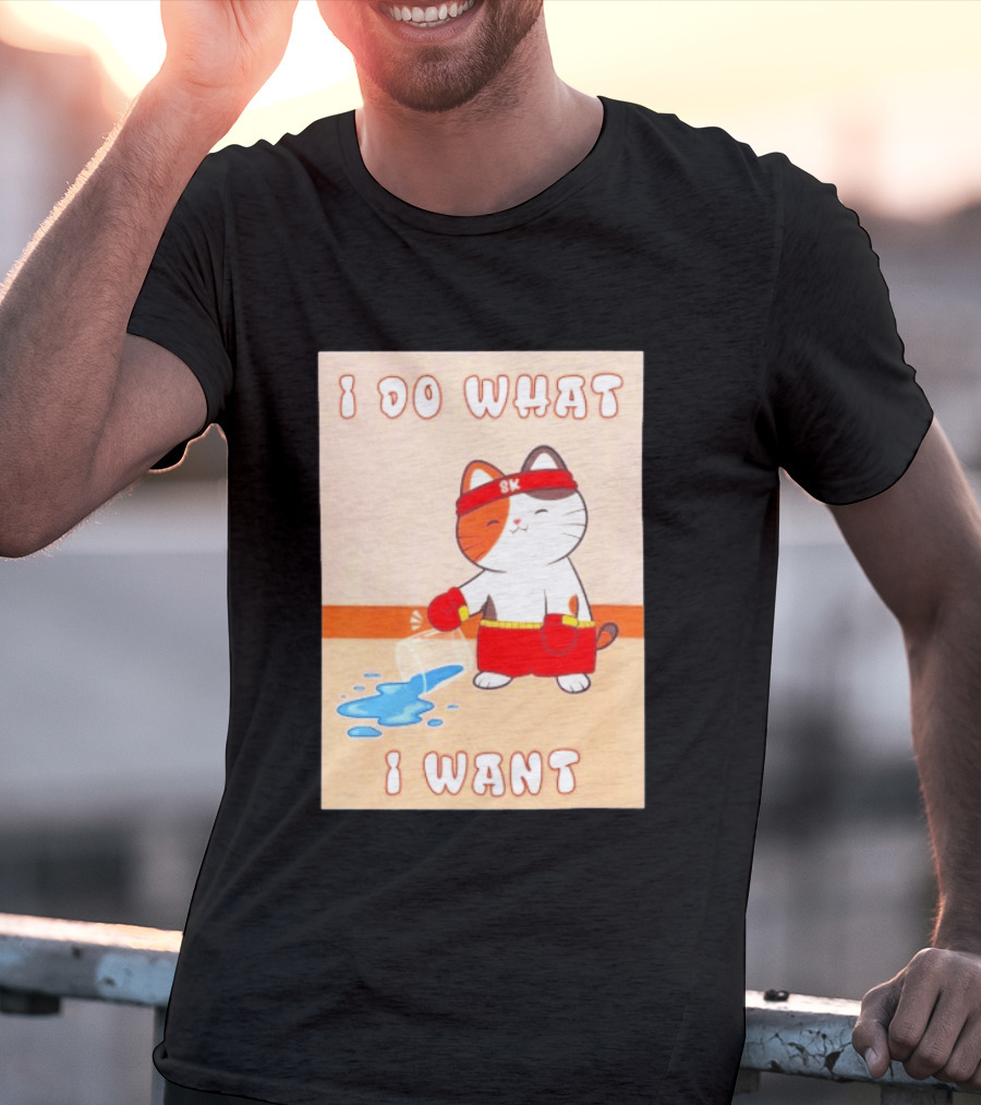 I Do What I Want Boxing Cat Spilled Water Red Gloves T-Shirt