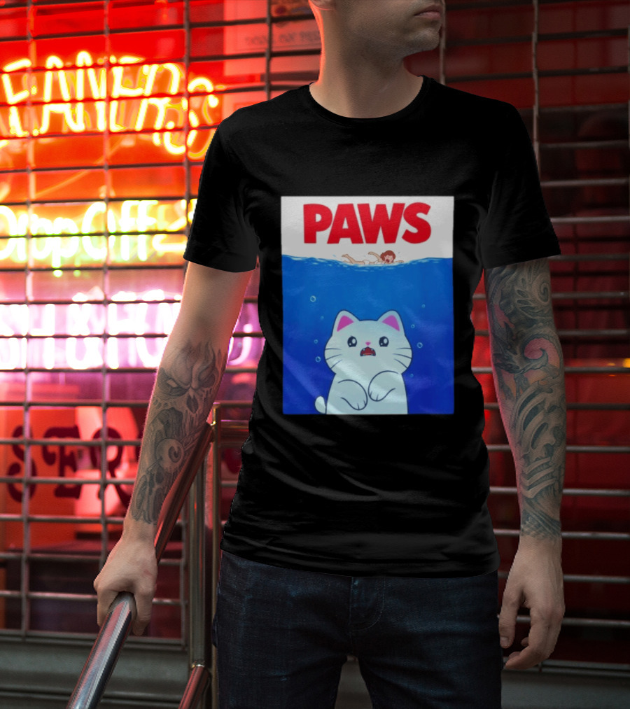 Paws Cat Parody Movie Jaws T-Shirt