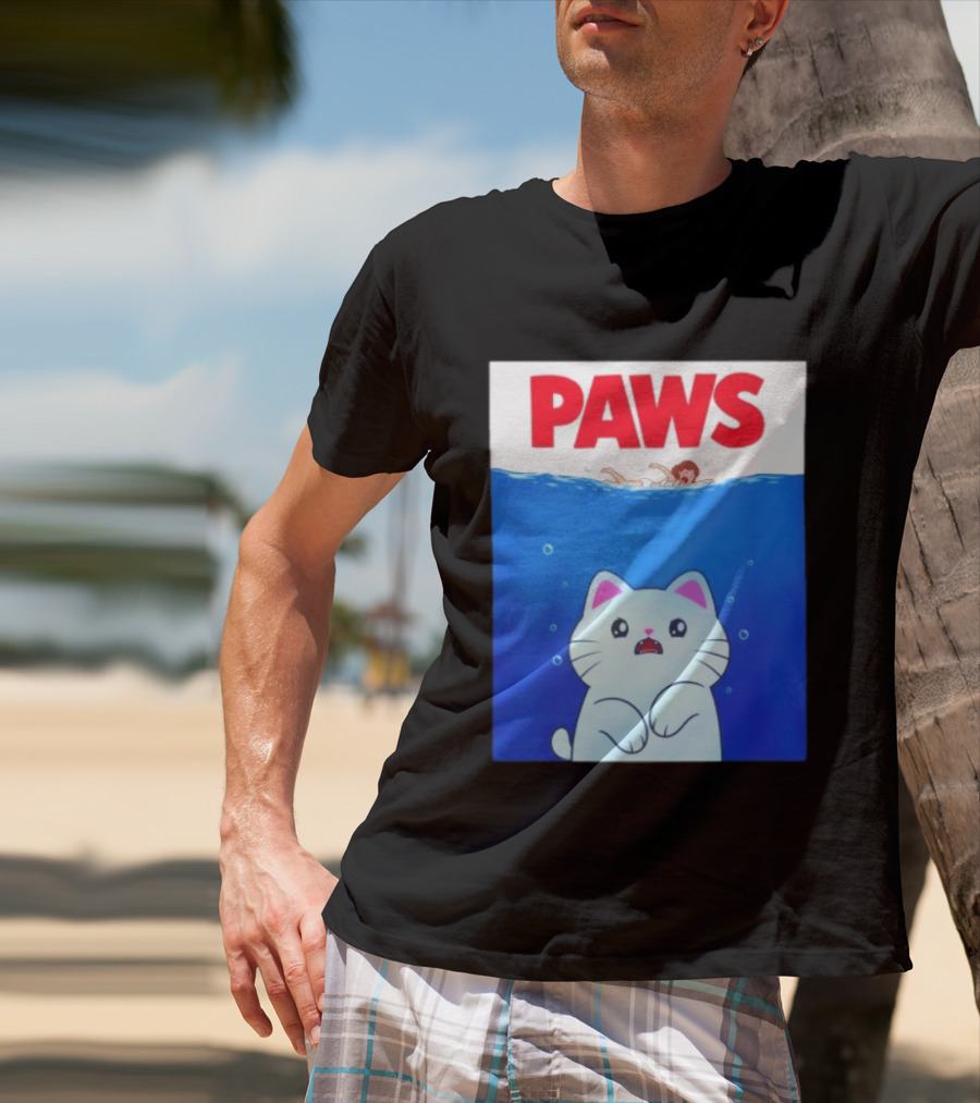 Paws Cat Parody Movie Jaws T-Shirt