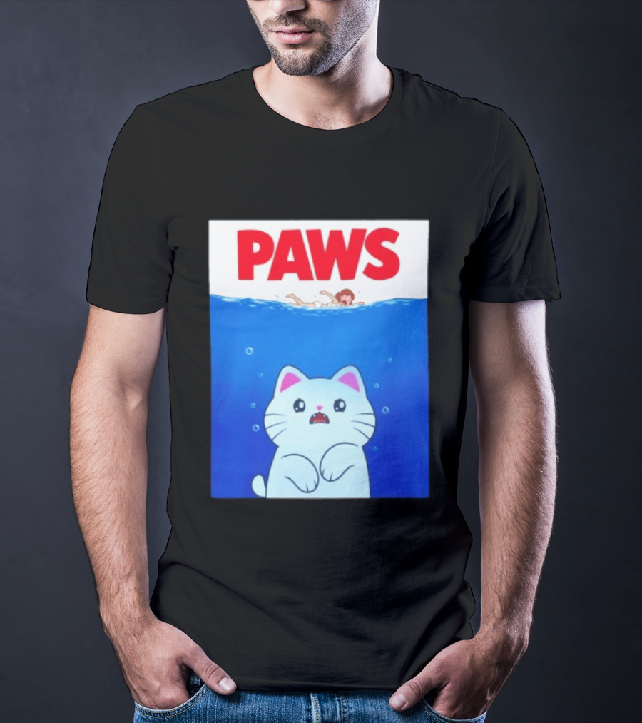 Paws Cat Parody Movie Jaws T-Shirt