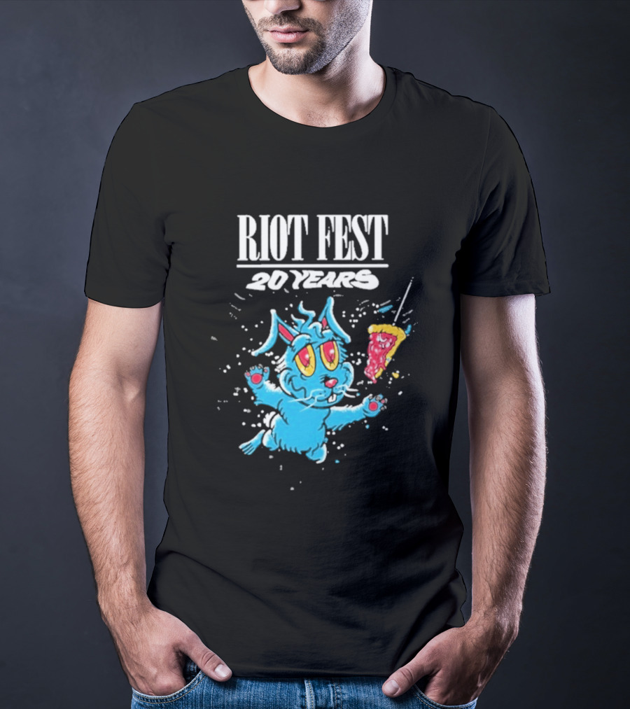 RIOT FEST 20 Years Blue Bunny And Pizza Slice Celebration T-Shirt