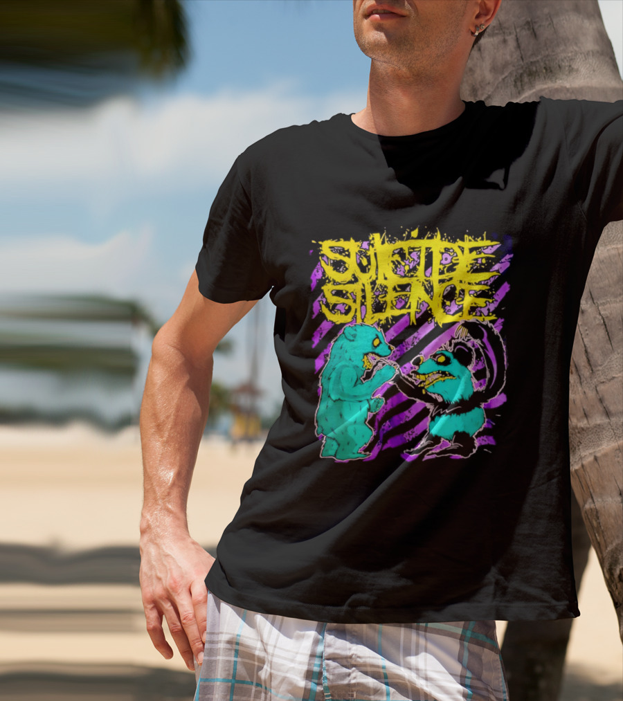 Suicide Silence Bears And Pandas Face Off In Striped Painting T-Shirt