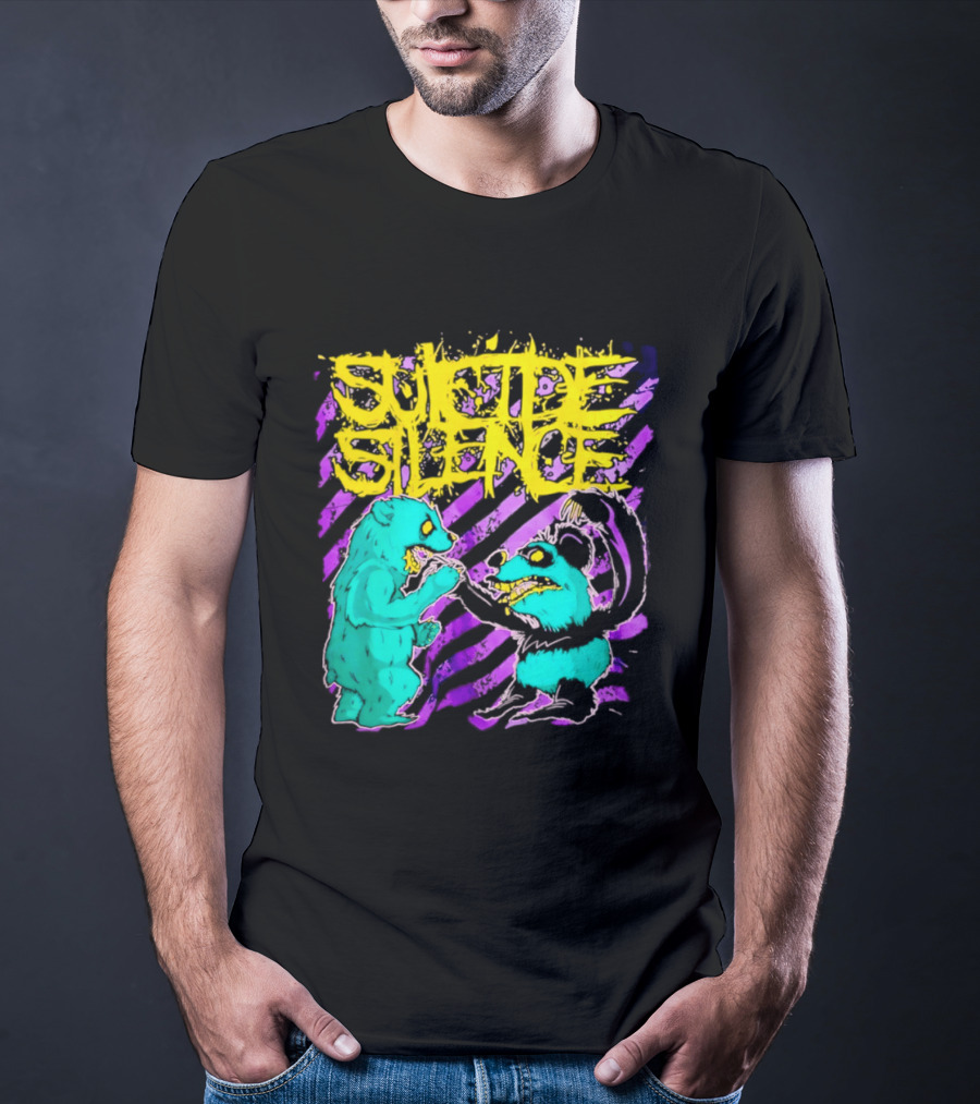 Suicide Silence Bears And Pandas Face Off In Striped Painting T-Shirt
