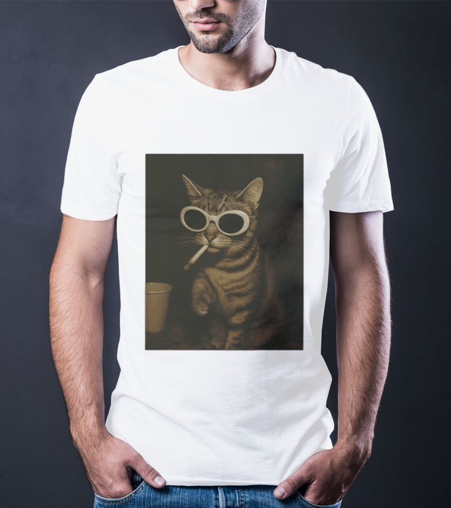 Cool Cat Smoking Sunglasses Meme Iconic Photo T-Shirt