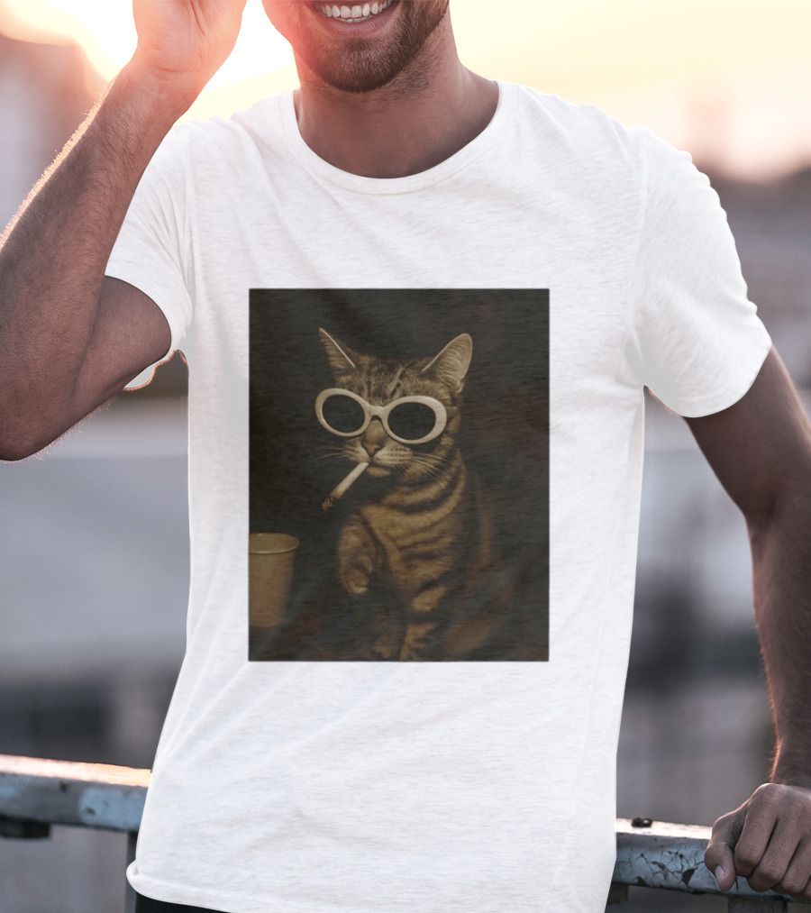 Cool Cat Smoking Sunglasses Meme Iconic Photo T-Shirt