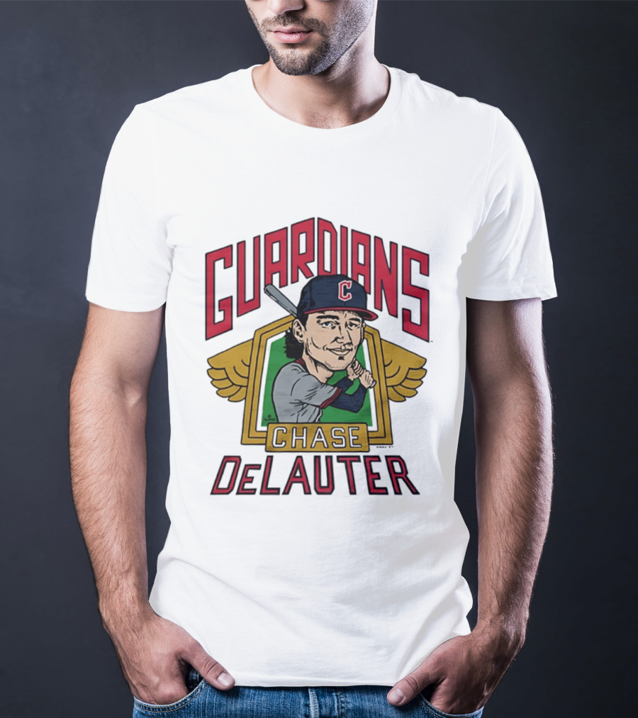 Guardians Chase DeLauter Baseball Caricature T-Shirt