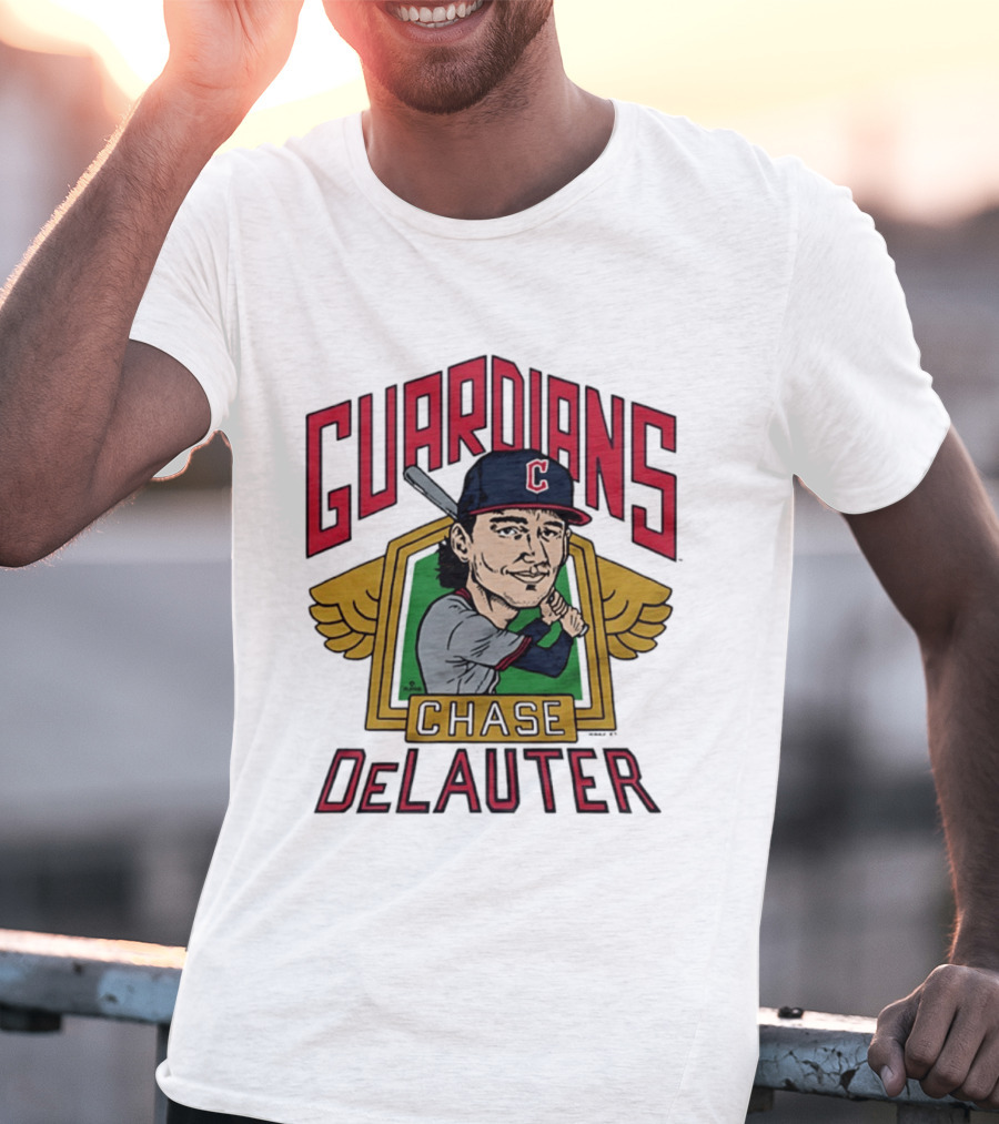 Guardians Chase DeLauter Baseball Caricature T-Shirt