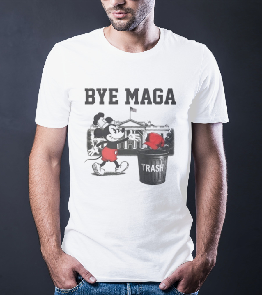 Bye Maga Trash Mickey Mouse Political Satire T-Shirt