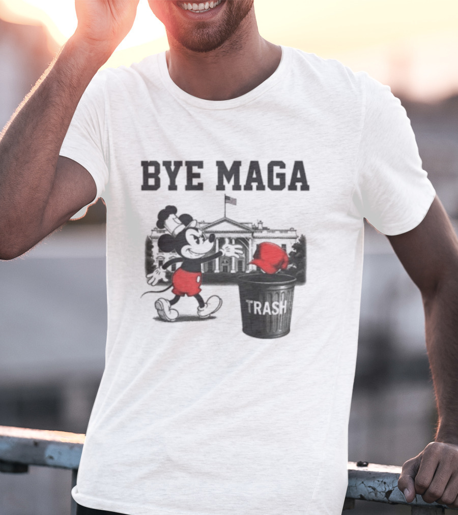 Bye Maga Trash Mickey Mouse Political Satire T-Shirt