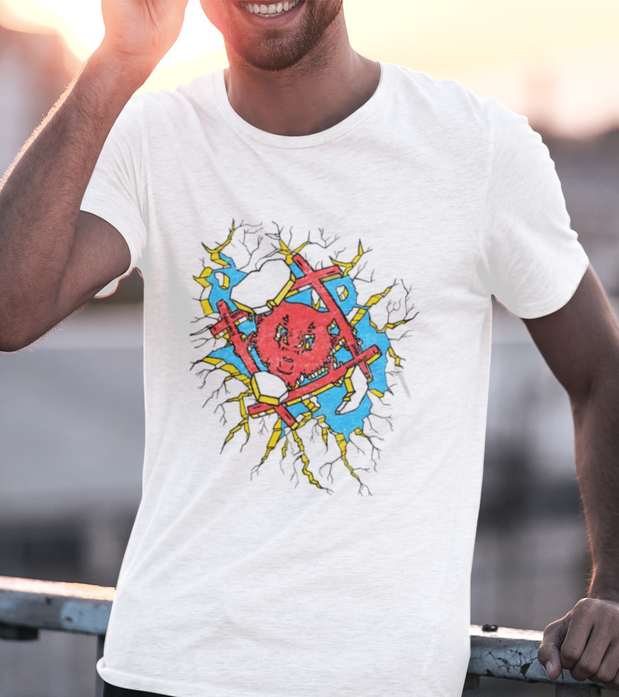 Hollowsquad La Store Hs Smash Fractured Red Face And Abstract Blue Yellow T-Shirt