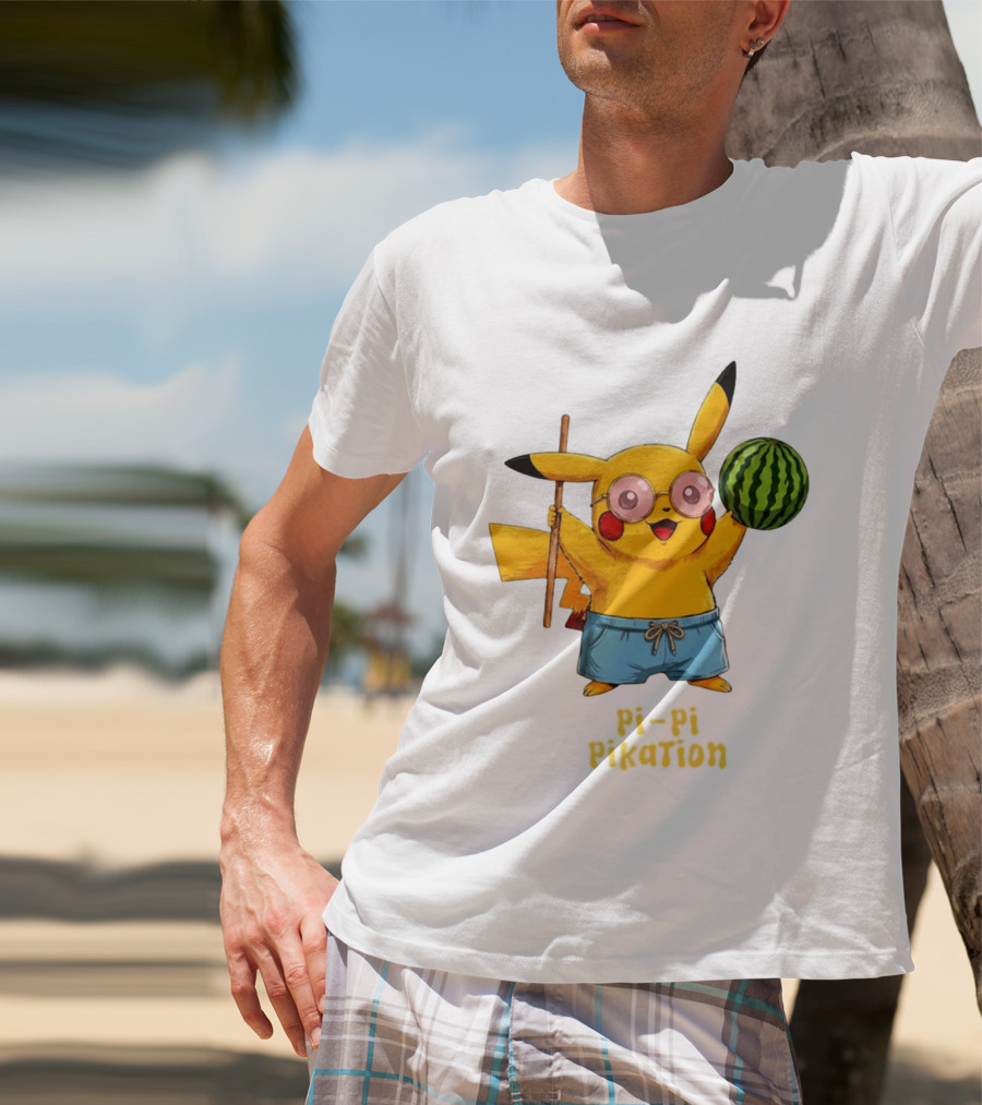 Pikachu Watermelon Summer Pi Pi Pikation Cute Sunglasses Beach T-Shirt