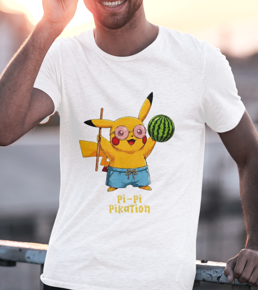 Pikachu Watermelon Summer Pi Pi Pikation Cute Sunglasses Beach T-Shirt