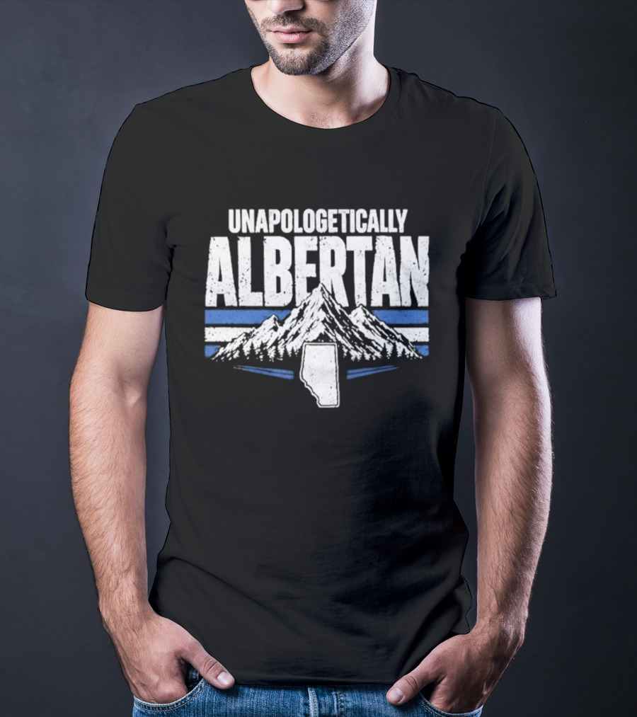 Unapologetically Albertan Alberta Map Mountains Stripes T-Shirt