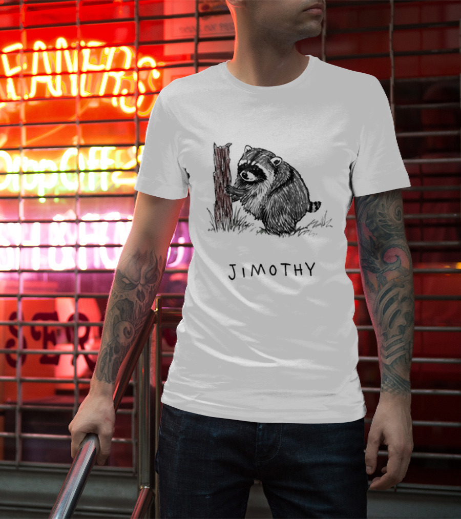 Jimothy Raccoon Hugging Tree Drawing T-Shirt
