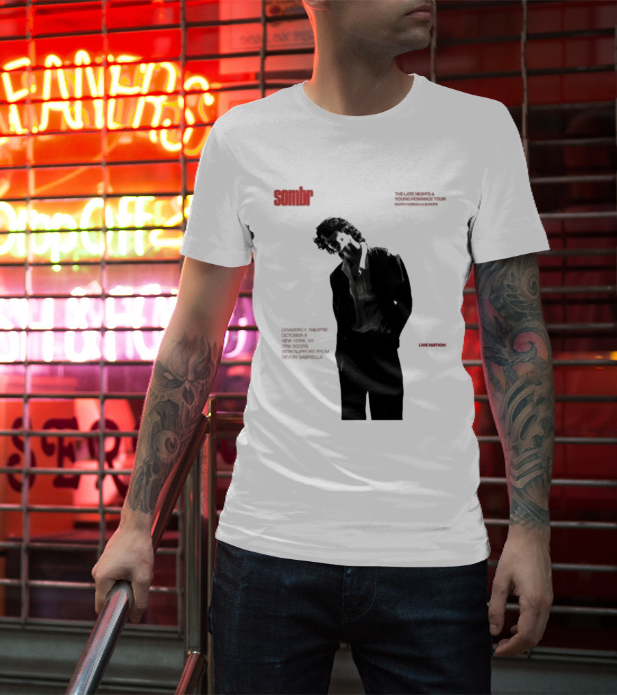 Sombr The Late Nights And Young Romance Tour Dates 2025 North America And Europe T-Shirt