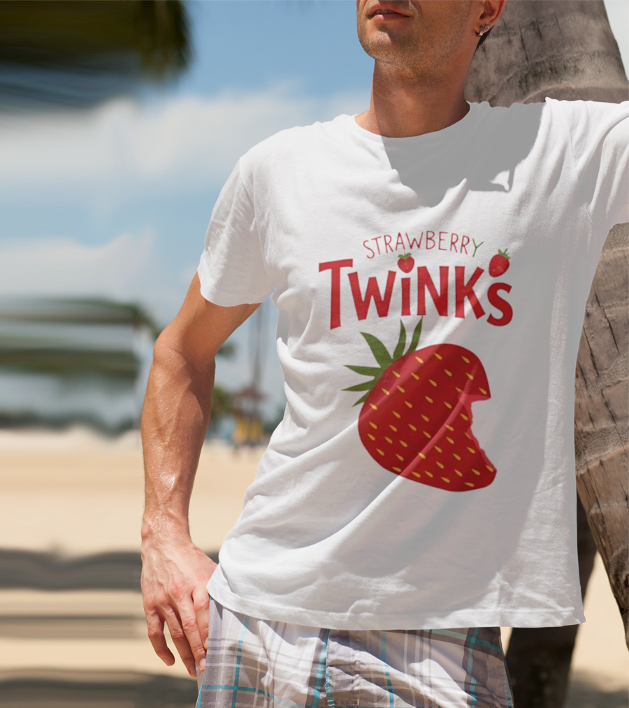 Strawberry Twinks With Bitten Strawberry Motif T-Shirt