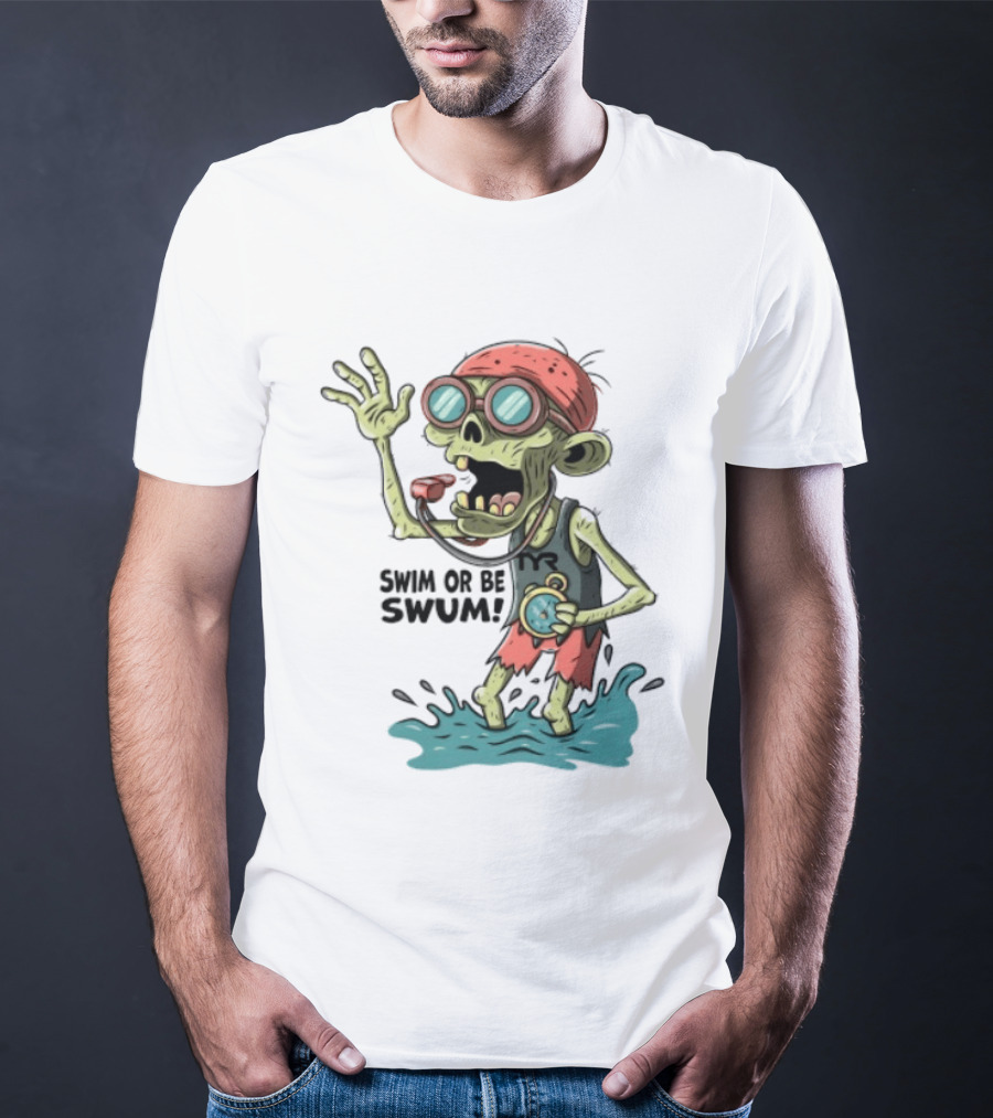 Swim Or Be Swum Zombie Lifeguard With Stop And Whistle T-Shirt