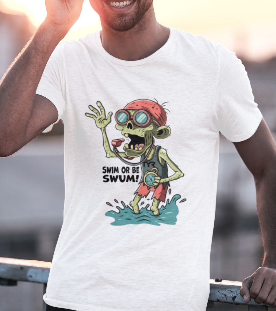 Swim Or Be Swum Zombie Lifeguard With Stop And Whistle T-Shirt