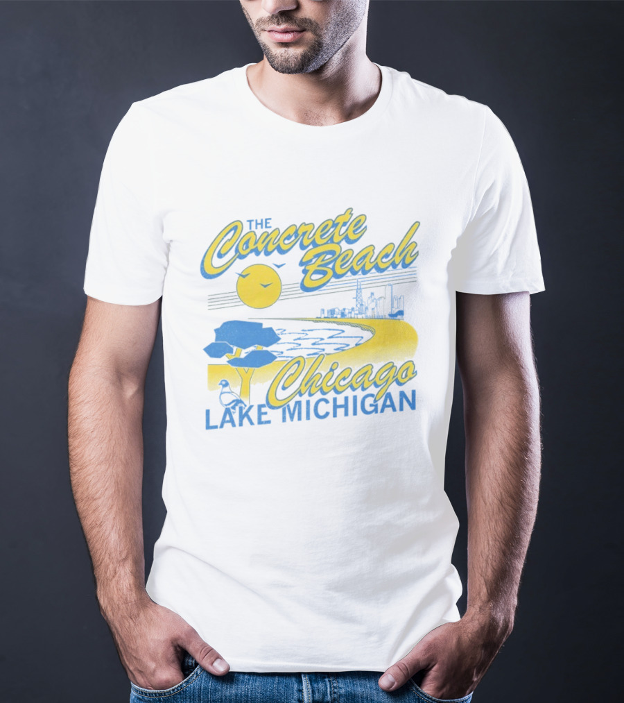 The Concrete Beach Sun Illustration Chicago Lake Michigan T-Shirt