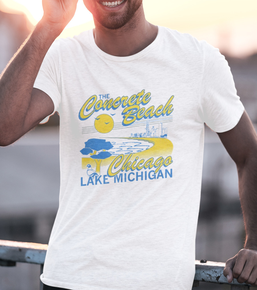 The Concrete Beach Sun Illustration Chicago Lake Michigan T-Shirt