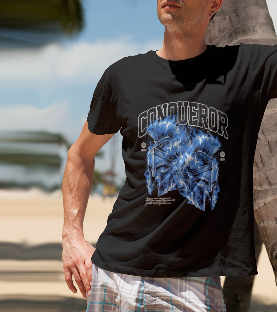 Conqueror Spartan Helmets Blue Fire Blaze T-Shirt