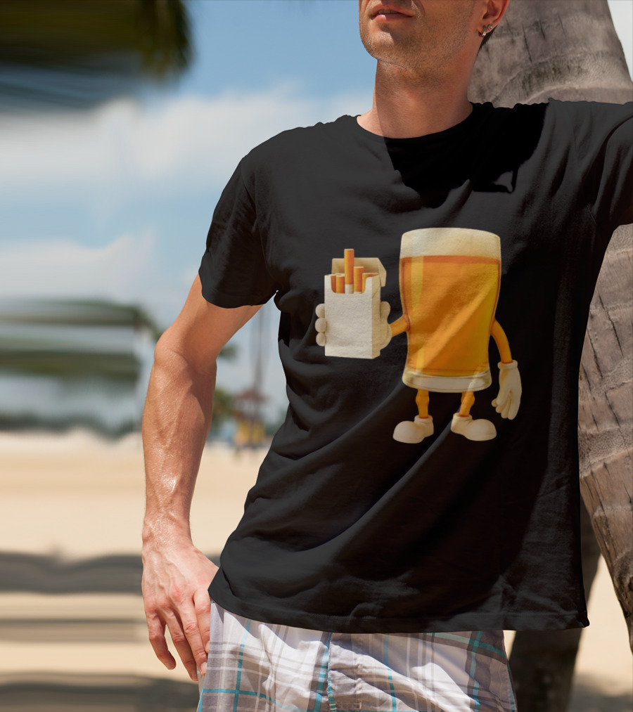 Beer Glass Holding Cigarettes Funny Drunk Cigs T-Shirt