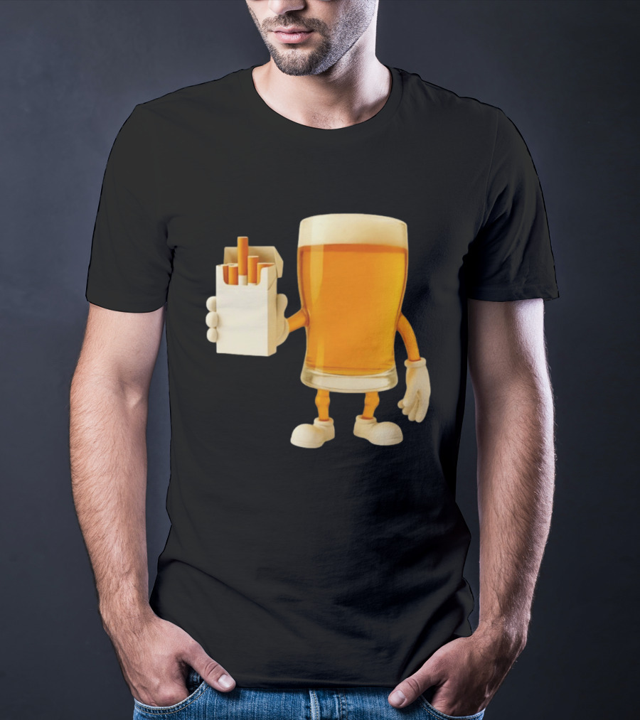 Beer Glass Holding Cigarettes Funny Drunk Cigs T-Shirt