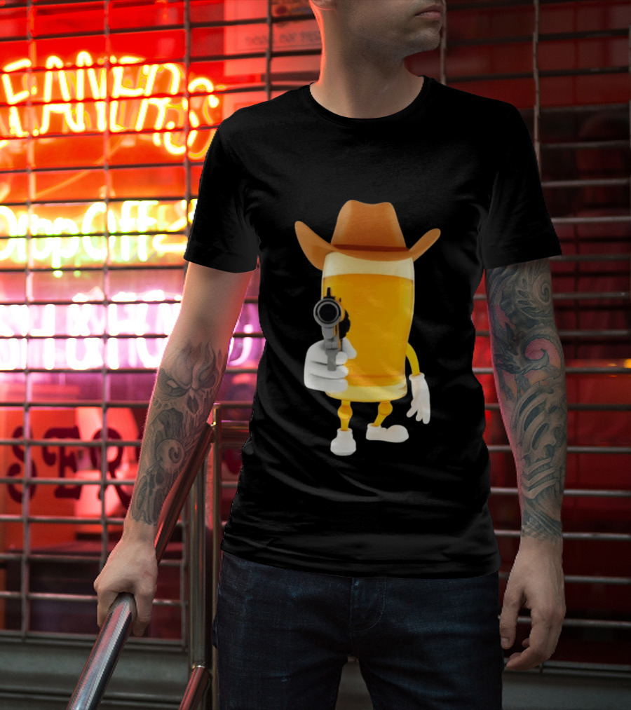 Cowboy Beer Glass With Gun Meme T-Shirt