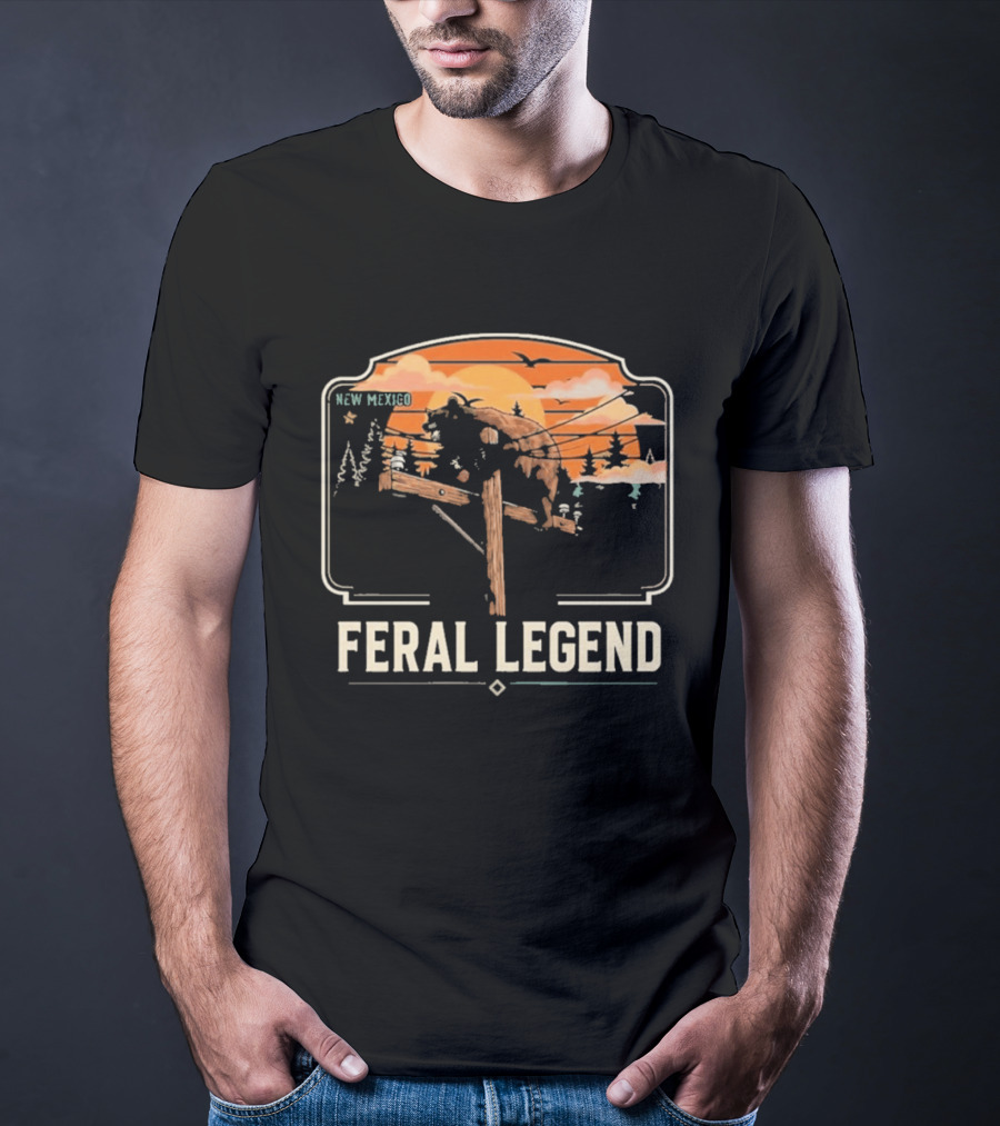 Feral Legend New Mexico Bear Climbs Light Pole Sunset Scene T-Shirt