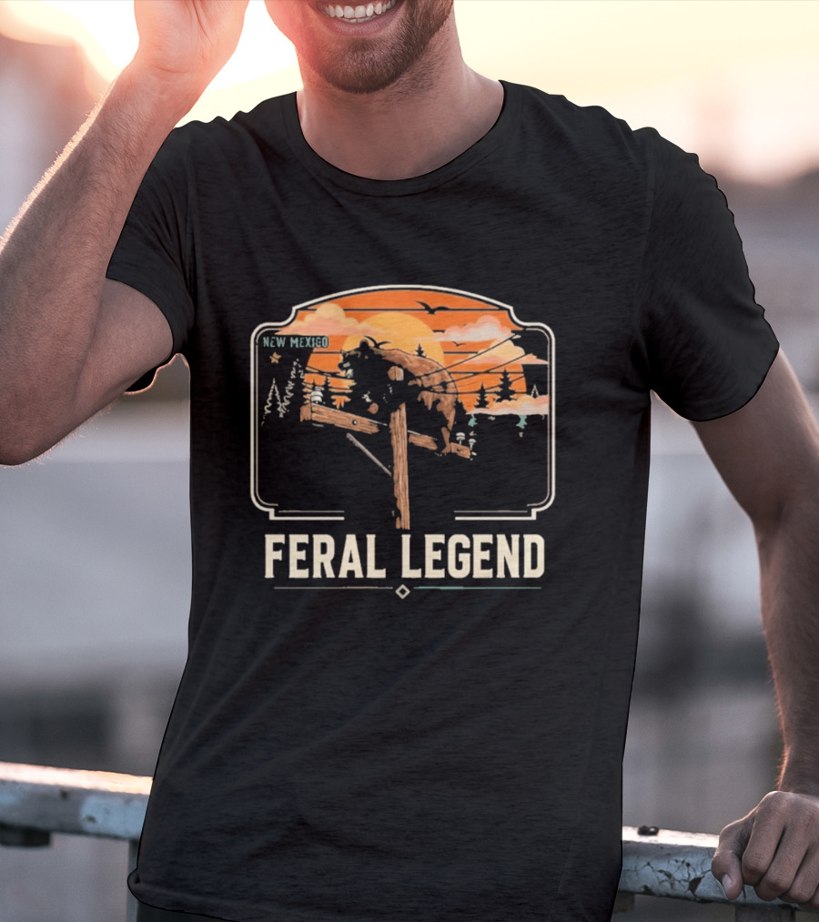 Feral Legend New Mexico Bear Climbs Light Pole Sunset Scene T-Shirt