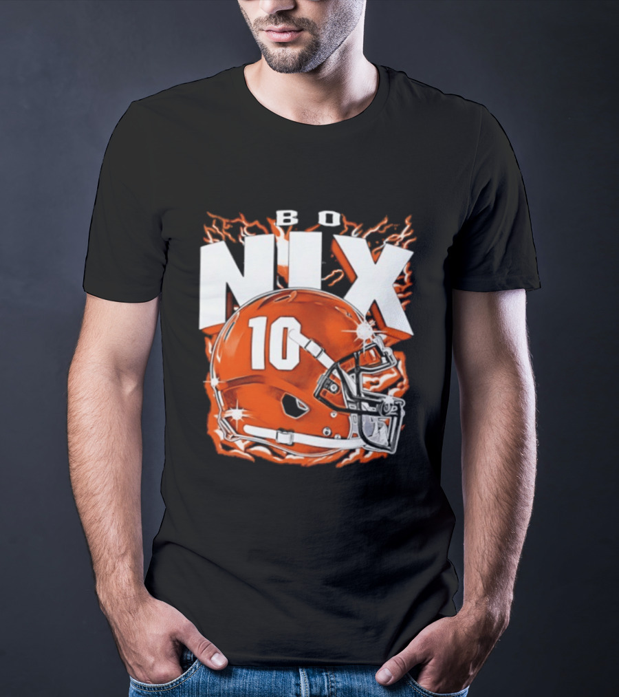 Bo Nix 10 Orange Football Helmet Flames T-Shirt