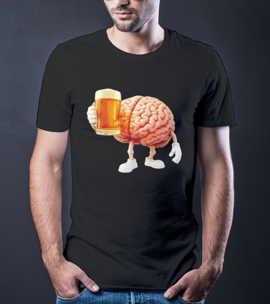Brain Holding A Beer Drinking Anatomy Fun Humor T-Shirt