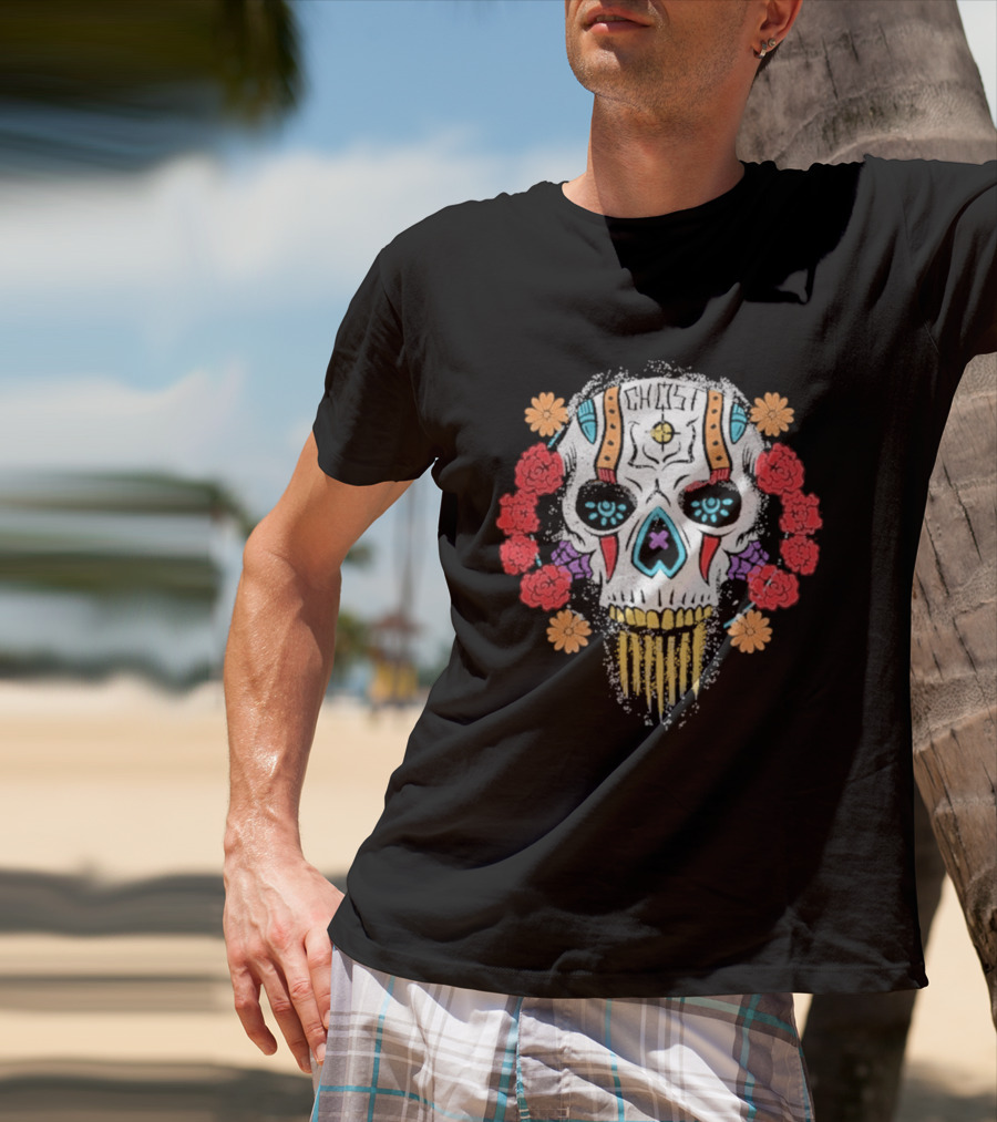 Call Of Duty Ghost Sugar Skull Floral Dia De Los Muertos T-Shirt