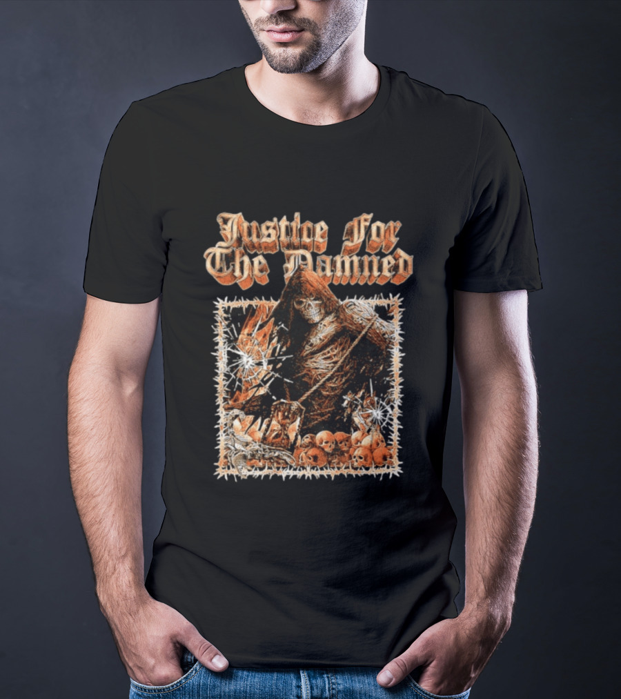 Justice For The Damned Grim Reaper Scorpion Skeleton Skulls T-Shirt