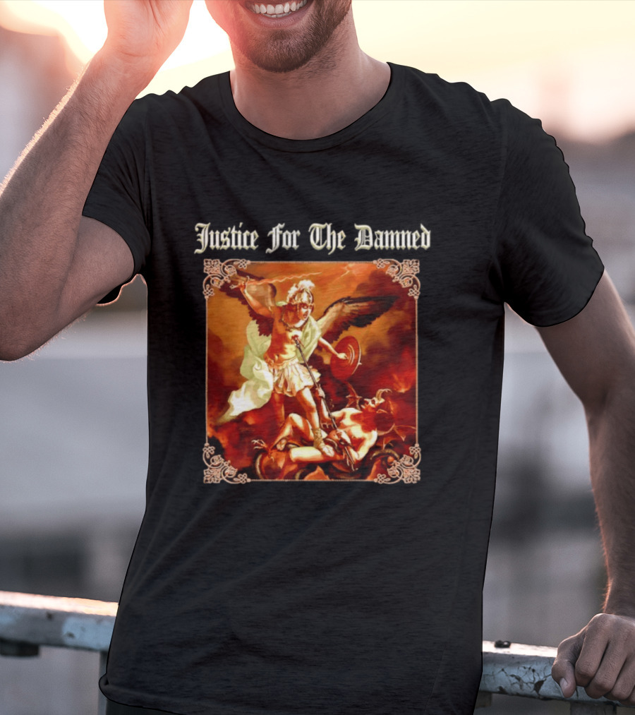 Justice For The Damned Metalcore Hardcore Knight And Fallen Angel Battle T-Shirt