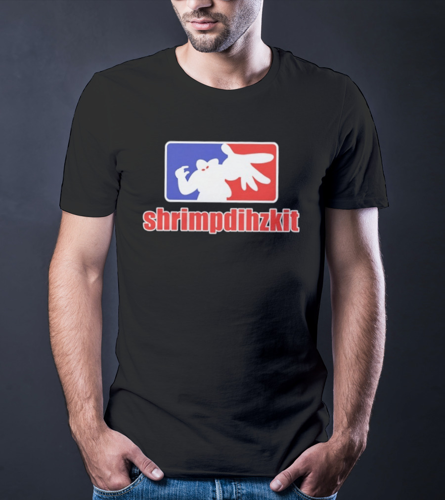 Shrimpdihzkit NBA Style Branding Parody Red White Blue T-Shirt