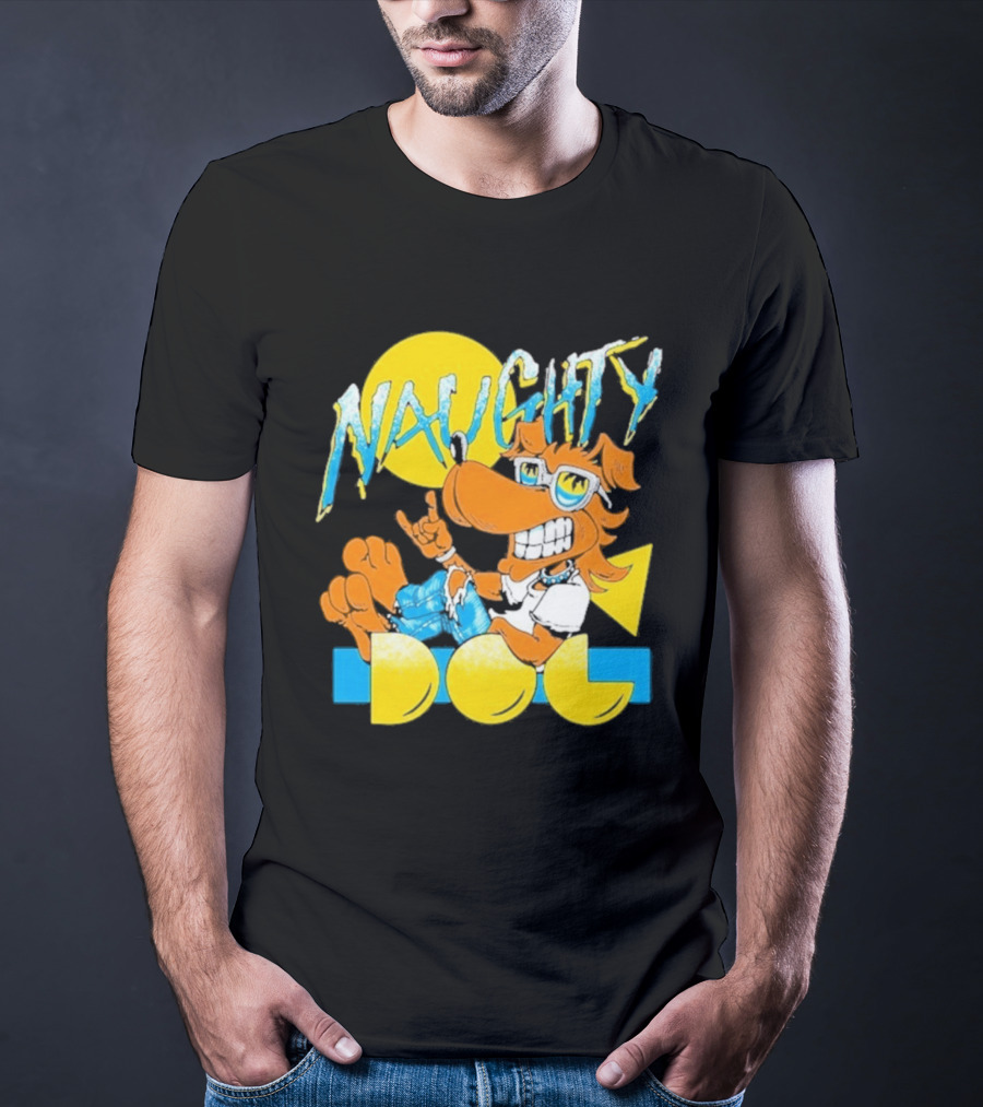 Naughty Dog Retro Cartoon Character With Sunglasses And Sunburst T-Shirt