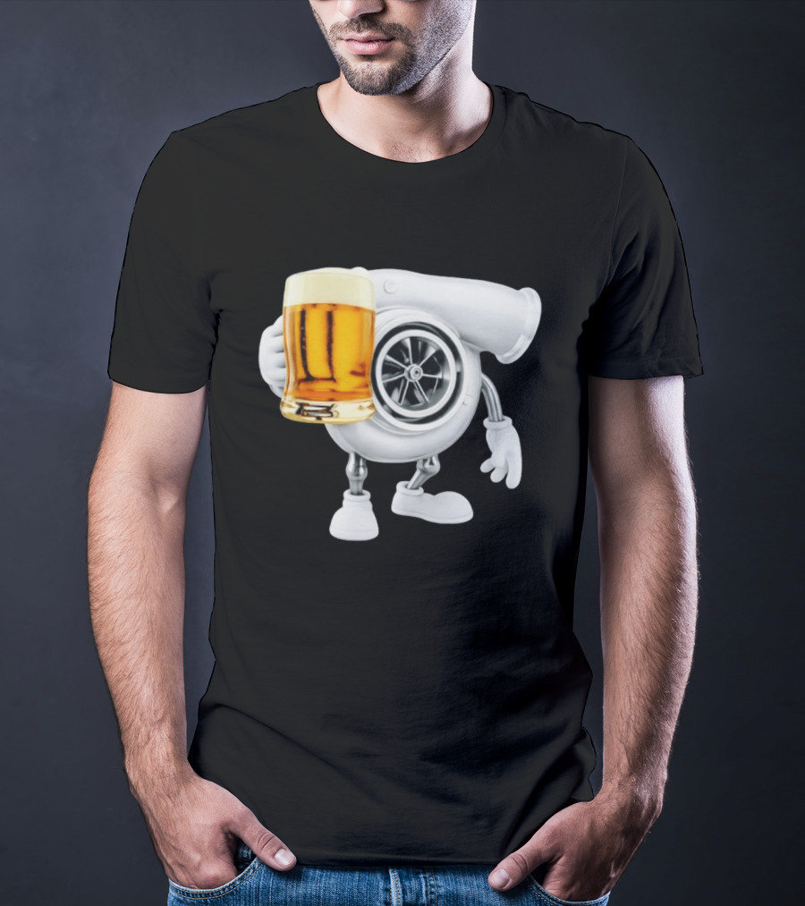 Turbo Beer Turbocharger Car Enthusiast Character With Beer T-Shirt
