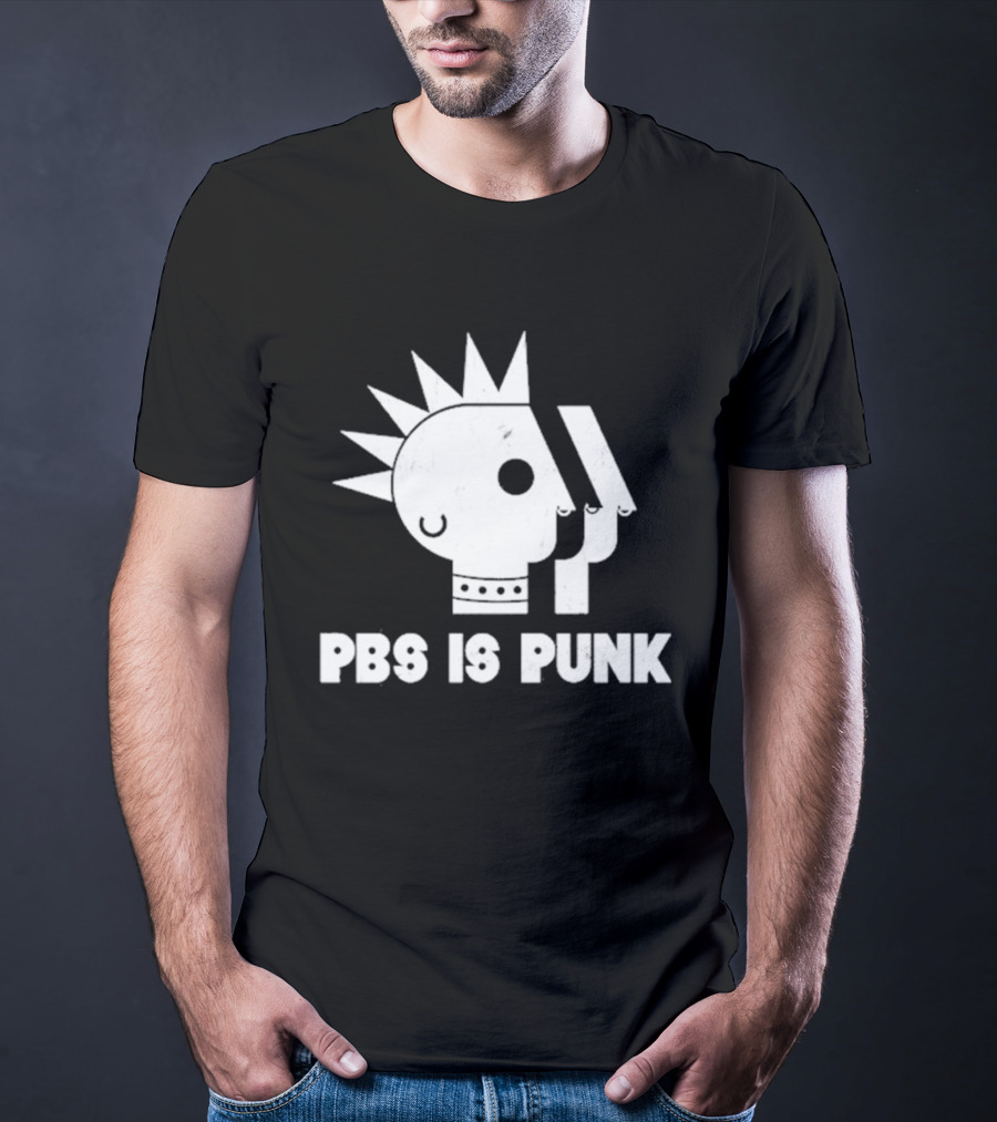 PBS Is Punk Distressed Style Mohawk Head Everyday Wear T-Shirt