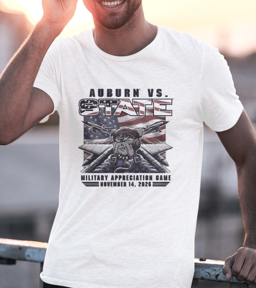 Auburn Vs State Military Appreciation Game November 14 2026 Bulldog And American Flag T-Shirt
