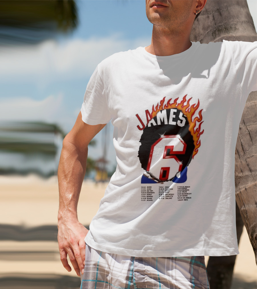 James 6 Flame Basketball Legend Bold Number Rugged T-Shirt