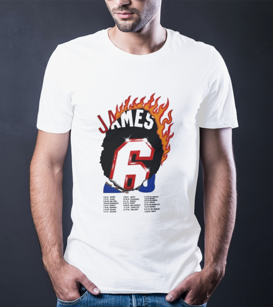 James 6 Flame Basketball Legend Bold Number Rugged T-Shirt